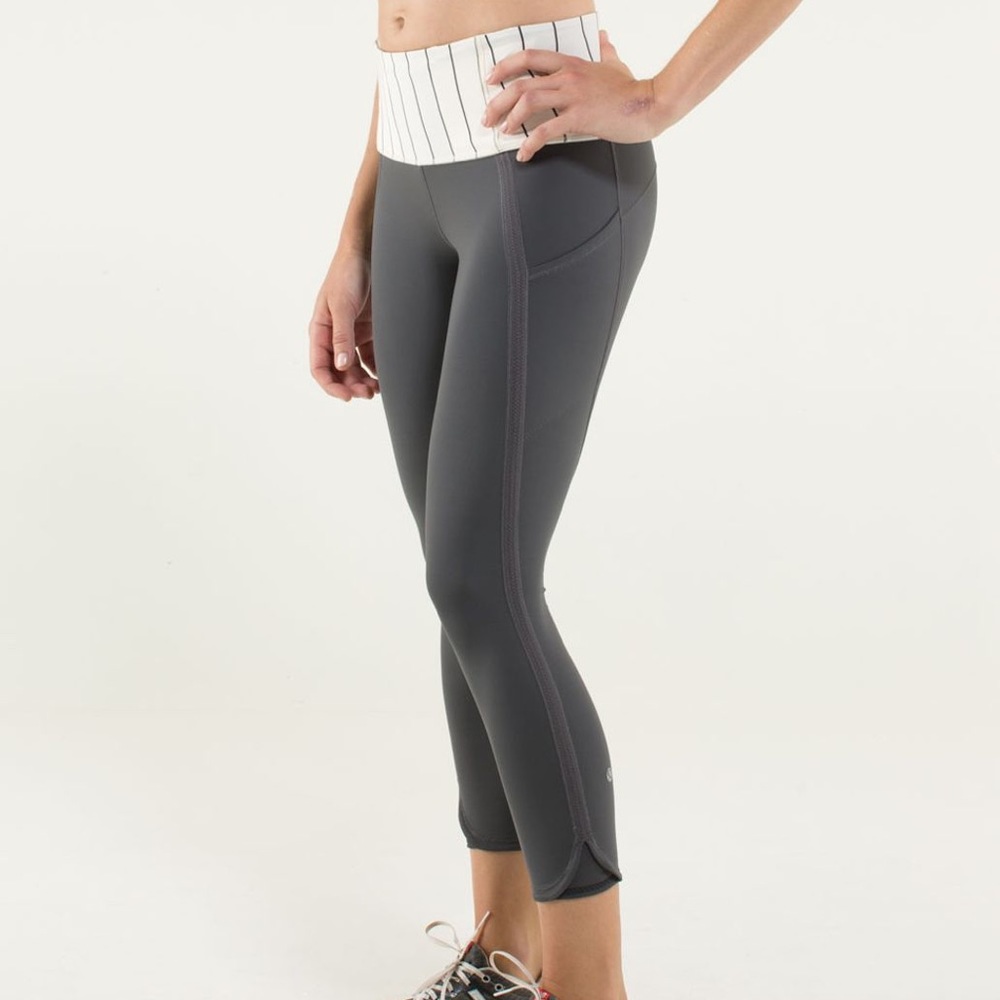 lululemon athletica Gray Cropped Leggings with White Waistband